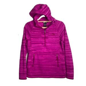 The North Face 1/4 Zip Pullover Hoodie Small Hot Pink Striped Knit Raglan Sleeve